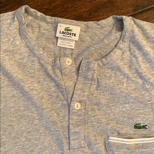 Lacoste Heather Gray Henley T w/ Pocket Sz 6=XL